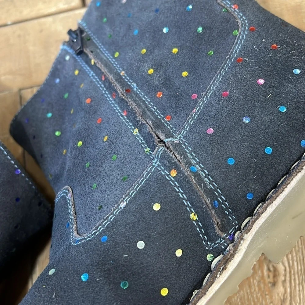Mini Boden blue suede metallic dot Chelsea boots